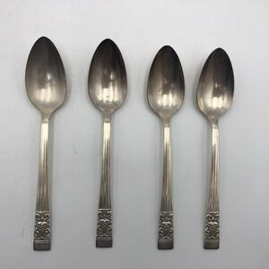 SET OF 4 OVAL SOUP SPOONS  7 1/4" ONEIDA Community Silverplate  1936 CORONATION